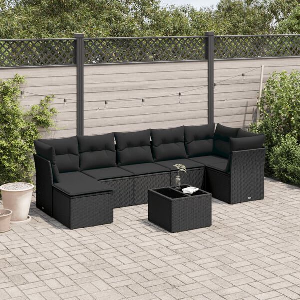 vidaXL 8-delige Loungeset met kussens poly rattan zwart