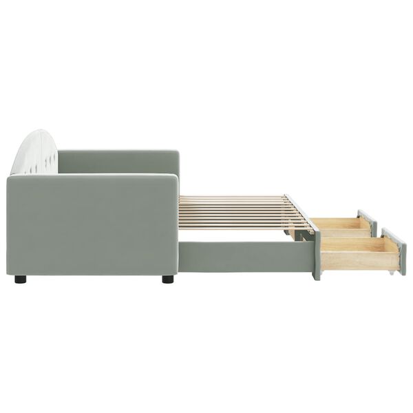 vidaXL Slaapbank onderschuifbed en lades 80x200 cm fluweel lichtgrijs