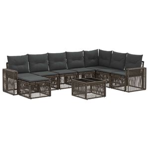 vidaXL Tuinbankenset 9 pcs Grijs en Donkergrijs poly rattan