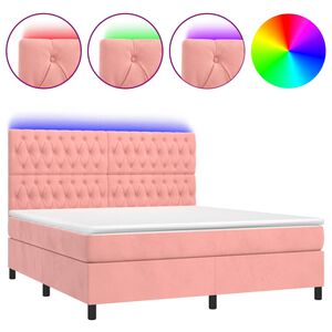 vidaXL Boxspring met matras en LED fluweel roze 160x200 cm