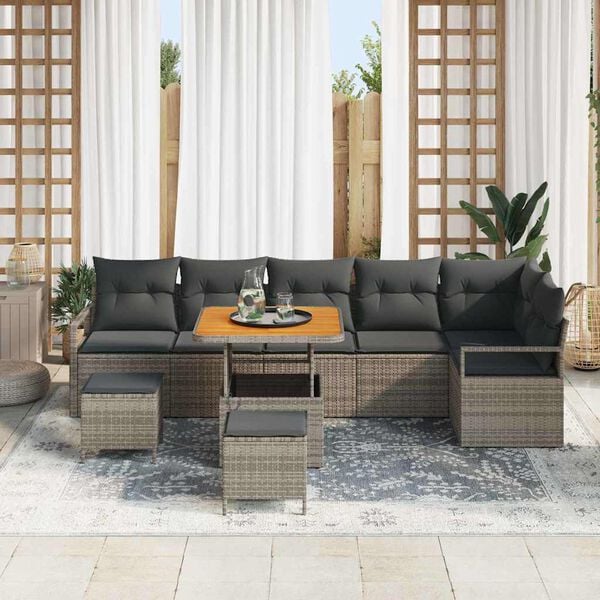 vidaXL Tuin Sofa Set met kussen 9 pcs Grijs Poly riet