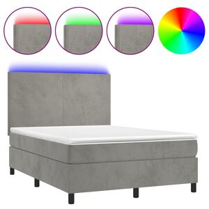 vidaXL Boxspring met matras en LED fluweel lichtgrijs 140x190 cm