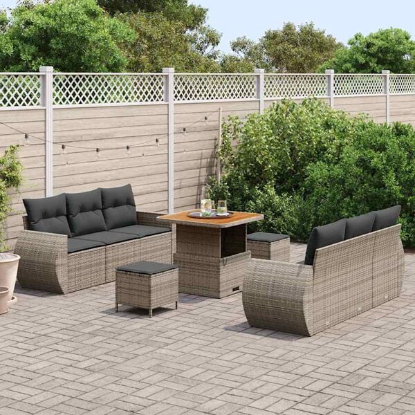 vidaXL Tuin Sofa Set met kussen met opslag 9 pcs Grijs poly rattan