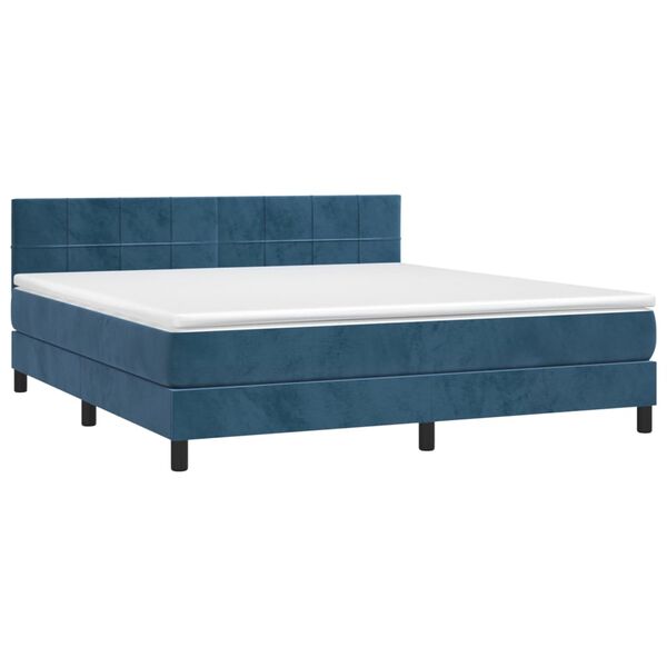 vidaXL Boxspring met matras en LED fluweel donkerblauw 160x200 cm