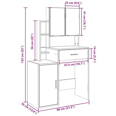 vidaXL Kaptafel met kastje 80x35x132 cm sonoma eikenkleurig