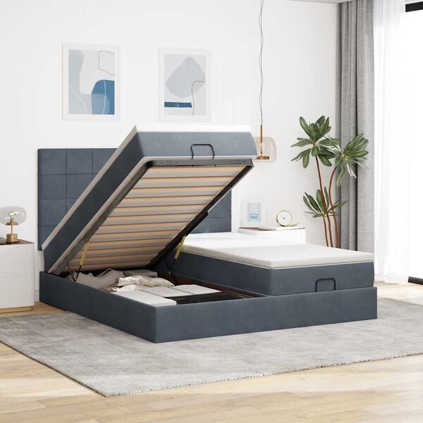 vidaXL Ottoman bed met matrassen 180x200cm fluweel donkergrijs