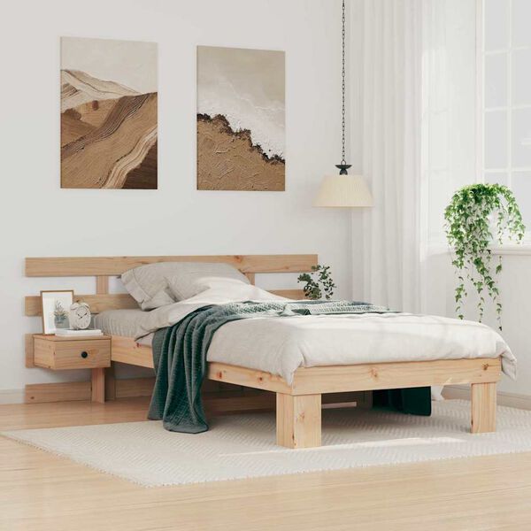 vidaXL Bedframe met hoofdeinde Bruin 75 x 190 cm Massief grenenhout