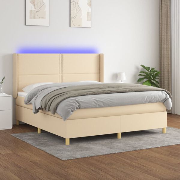 vidaXL Boxspring met matras en LED stof cr&egrave;mekleurig 160x200 cm