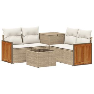 vidaXL Bankstel 6 st Beige en Cr&egrave;me Wit Poly Rattan en Staal