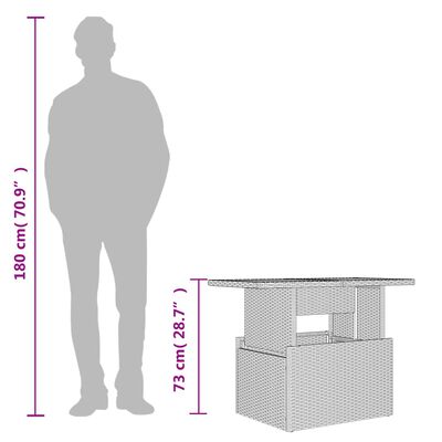 vidaXL Tuintafel met glazen blad 100x55x73 cm poly rattan bruin