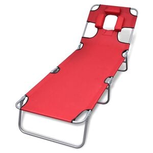 vidaXL Ligbed inklapbaar met hoofdkussen gepoedercoat staal rood