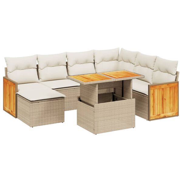 vidaXL 8-delige Loungeset met kussens poly rattan beige