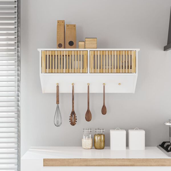 vidaXL Wandkast met haken 80x24x35,5 cm bewerkt hout wit
