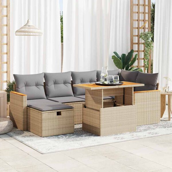 vidaXL 8-delige Loungeset met kussens poly rattan beige