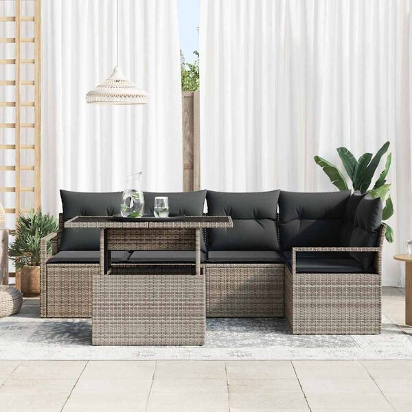 vidaXL Tuin Sofa Set met kussen 6 pcs Grijs poly rattan