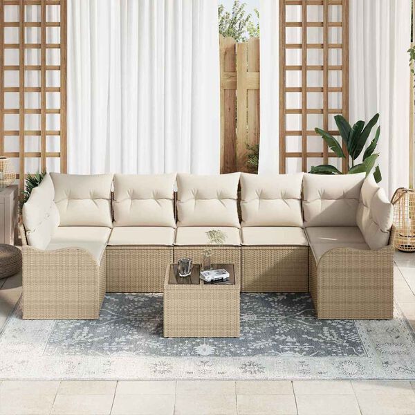 vidaXL Tuin Sofa Set 8 pcs Beige en Cr&egrave;me Poly rattan, staal en glas