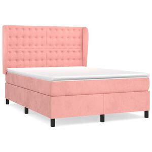vidaXL Boxspring met matras fluweel roze 140x190 cm