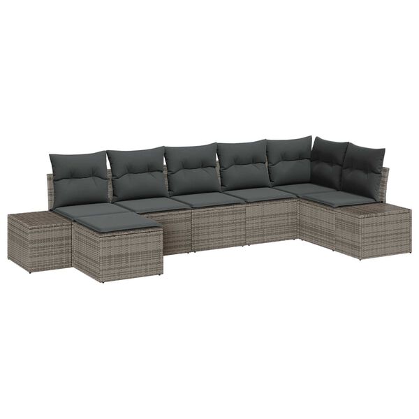 vidaXL Tuin Sofa Set met kussen met opslag 7 pcs Grijs Poly riet