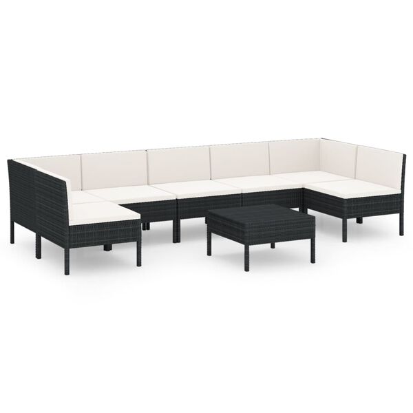 vidaXL 8-delige Loungeset met kussens poly rattan zwart