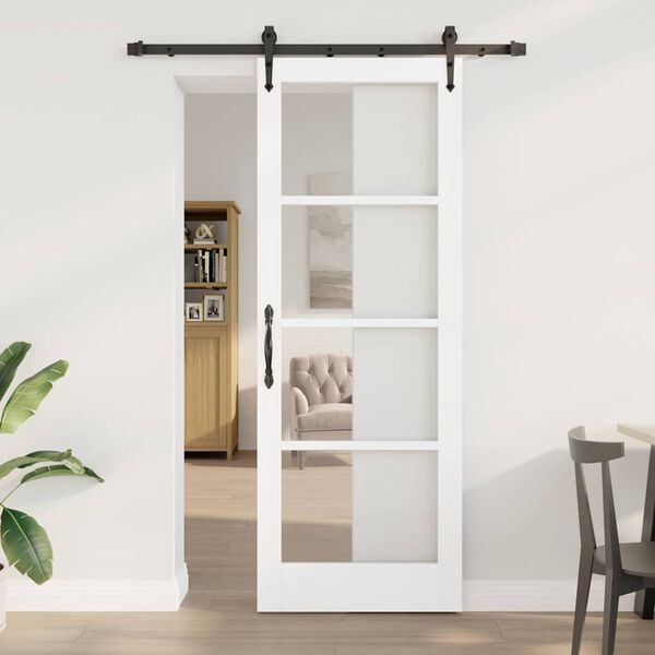 vidaXL Schuifdeur ORKDAL Wit 78 x 211 cm Massief grenenhout en glas