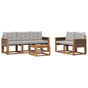 vidaXL Buiten bankenset met kussen 6 pcs Naturel en lichtgrijs