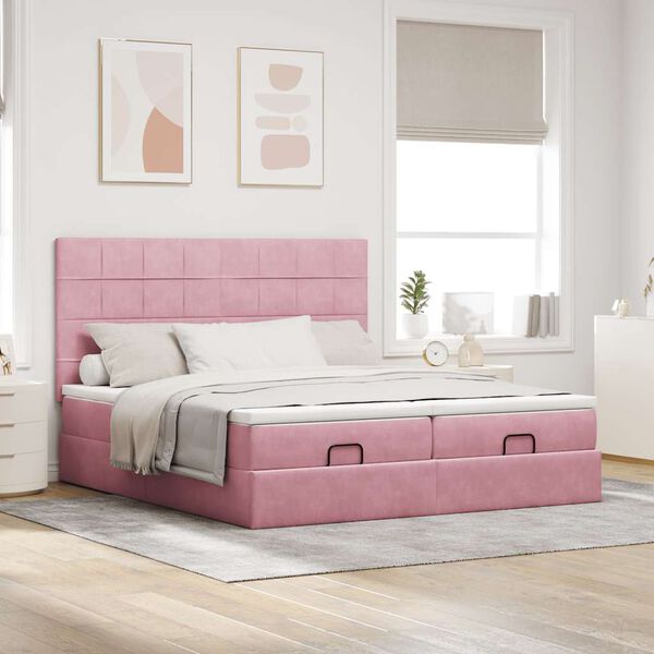vidaXL Ottoman bed met matrassen 200x200cm fluweel roze