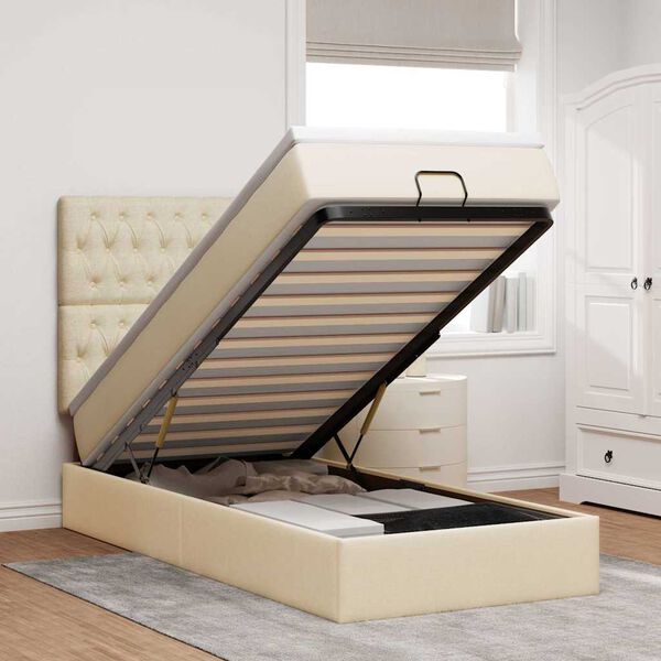 vidaXL Ottoman bed met matras 80x200cm stof cr&egrave;mekleurig