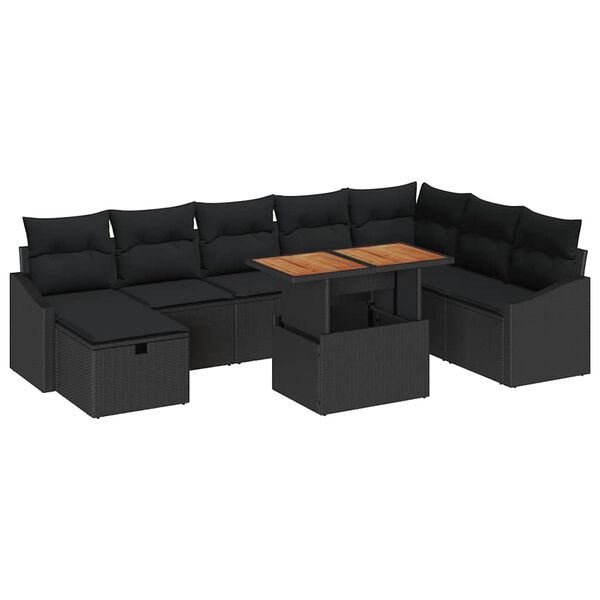 vidaXL Tuin Sofa Set met kussen met opslag 9 pcs Zwart Poly riet