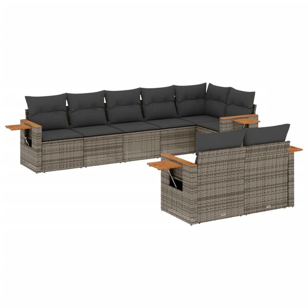 vidaXL 8-delige Loungeset met kussens poly rattan grijs