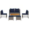 vidaXL Tuinbankenset met kussen 6 pcs Grijs en Marineblauw poly rattan