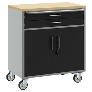 vidaXL Trolley Rolling Workbench Zwart en Grijs 75 x 45 x 85 cm