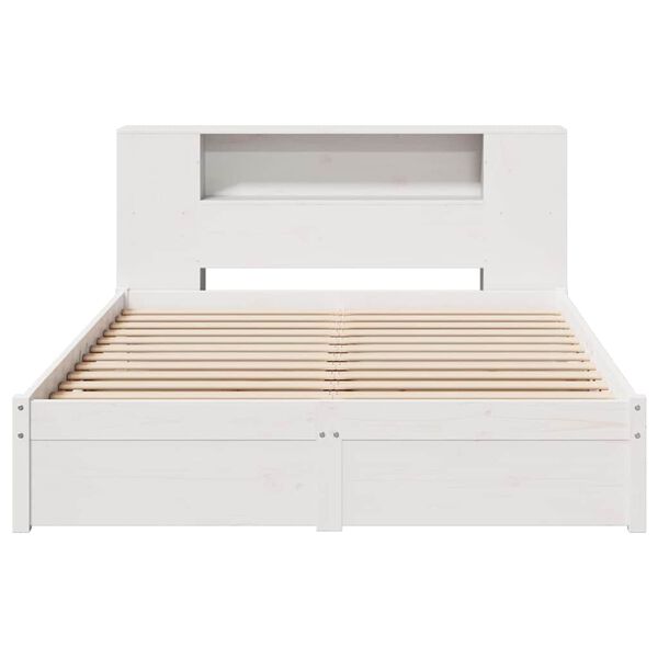 vidaXL Bed met boekenkast zonder matras grenenhout wit 140x190 cm