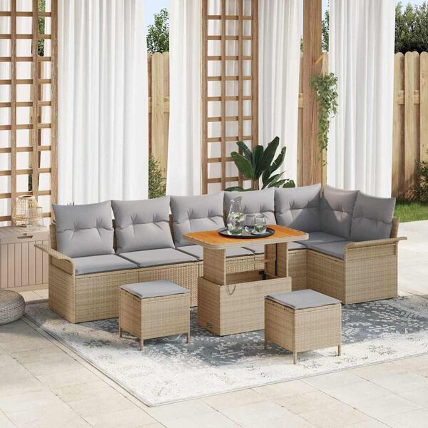 vidaXL Tuinbankenset met kussen 9 pcs Beige poly rattan