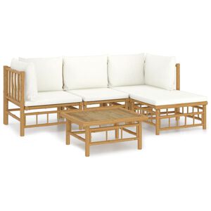 vidaXL 5-delige Loungeset met kussens bamboe cr&egrave;mewit