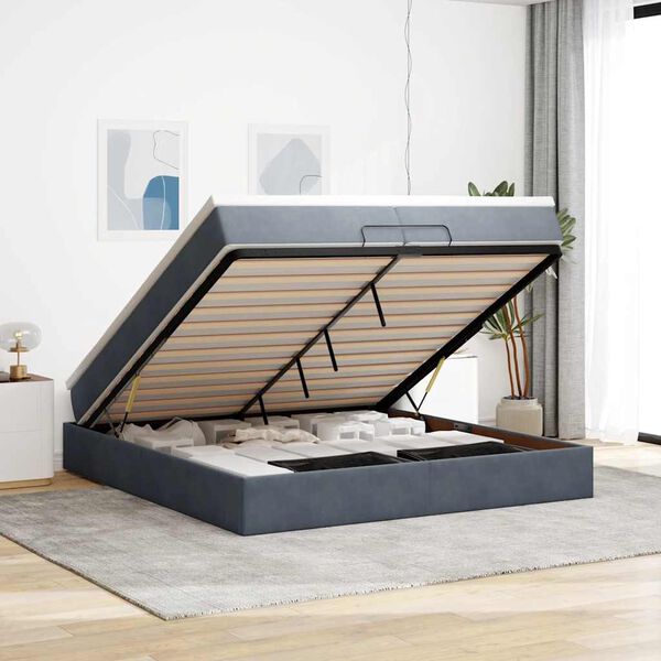 vidaXL Ottoman bed met matrassen 200x200cm fluweel donkergrijs