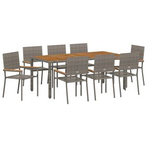 vidaXL Tuin eettafelset 9 pcs Grijs poly rattan