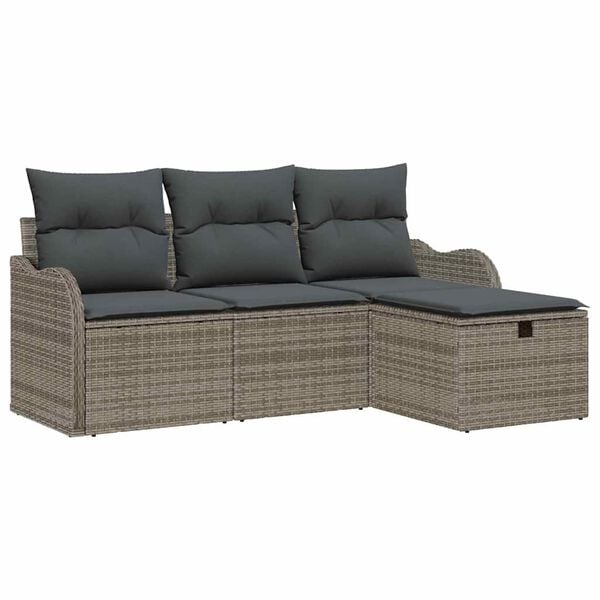 vidaXL Tuin Sofa Set met kussen met opslag 4 pcs Grijs Poly riet