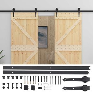 vidaXL Schuifdeur 2 st 90 x 210 cm Massief grenenhout Naturel en Zwart