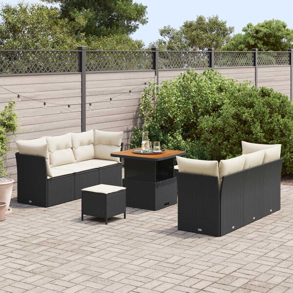 vidaXL Tuin Sofa Set met kussen 9 pcs Zwart en Cr&egrave;me poly rattan