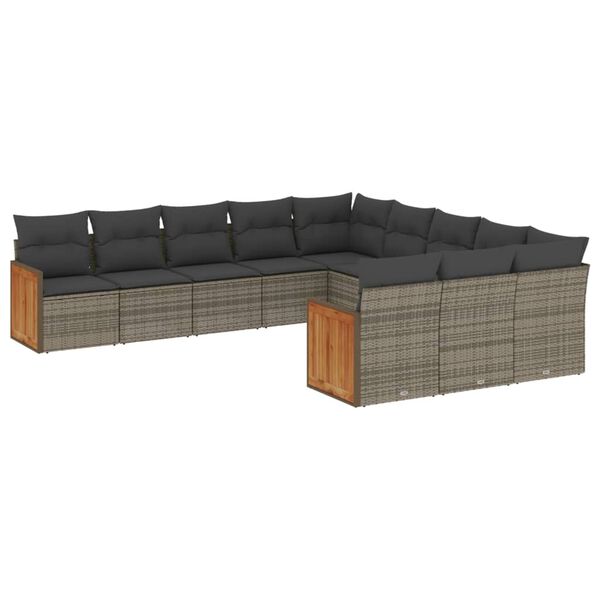vidaXL 11-delige Loungeset met kussens poly rattan grijs