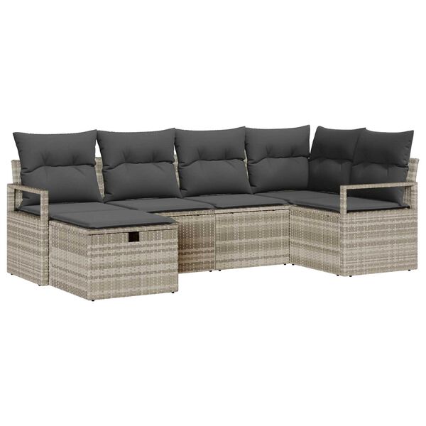 vidaXL Tuin Sofa Set met kussen 6 pcs Lichtgrijs poly rattan