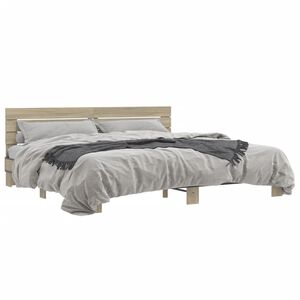 vidaXL Bedframe bewerkt hout metaal sonoma eikenkleurig 200x200 cm