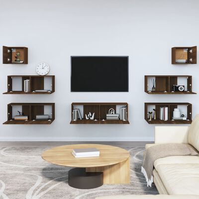 vidaXL 7-delige Tv-meubelset bewerkt hout bruin eikenkleur