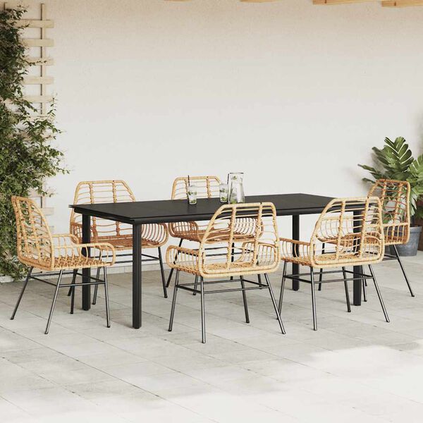 vidaXL 7-delige Tuinset poly rattan glas bruin