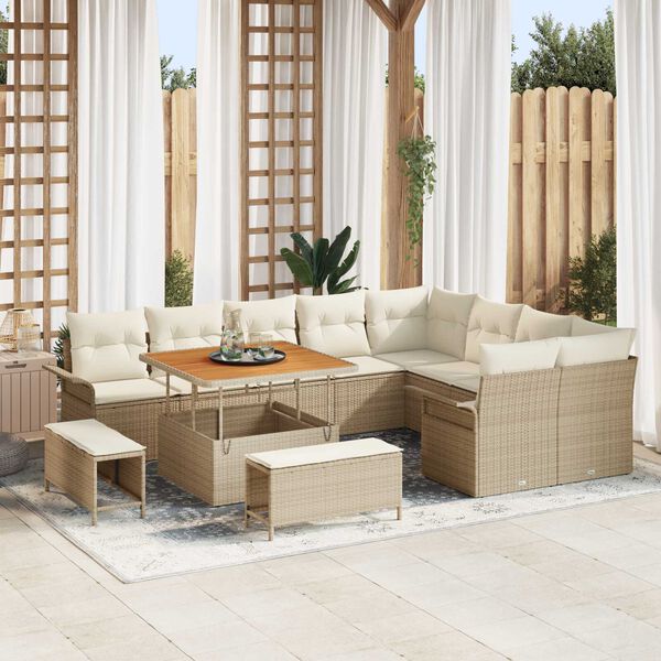 vidaXL Tuin Sofa Set met kussen met opslag 12 pcs Beige en Cr&egrave;me