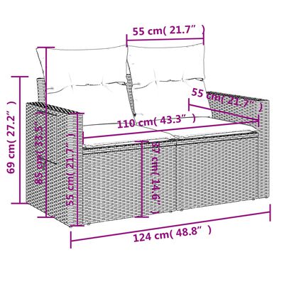 vidaXL 7-delige Loungeset met kussens poly rattan grijs