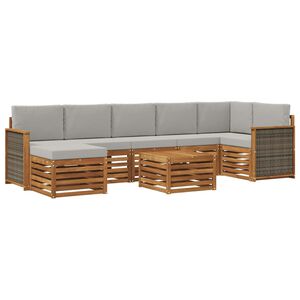 vidaXL Buiten bankenset met kussen 7 pcs Naturel en lichtgrijs