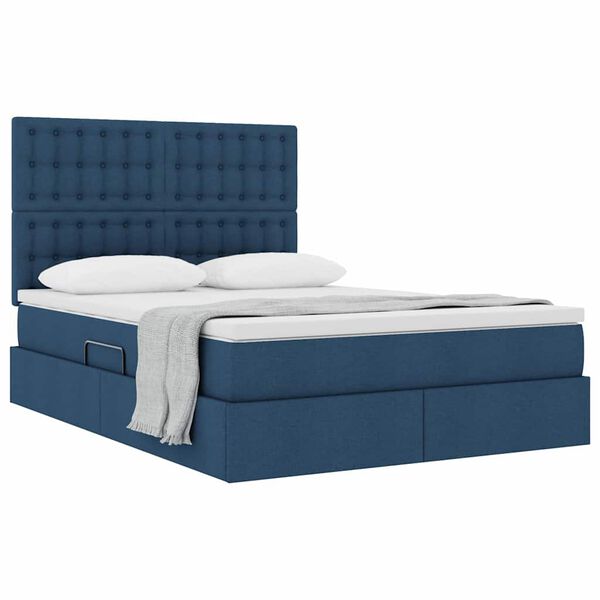 vidaXL Opslag bed met matras met matras Blauw 140 x 190 cm Polyester