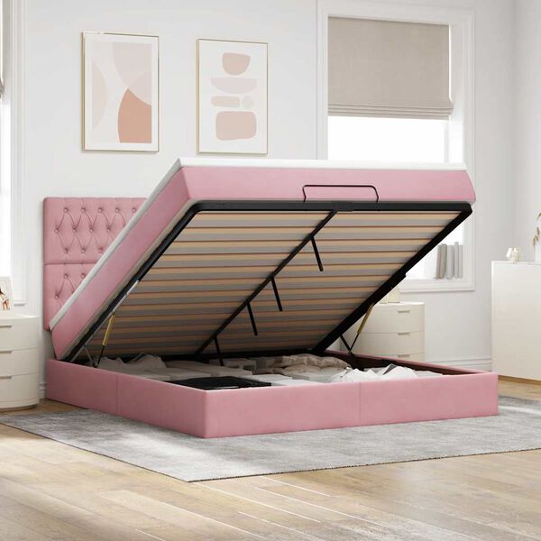 vidaXL Ottoman bed met matrassen 180x200cm fluweel roze