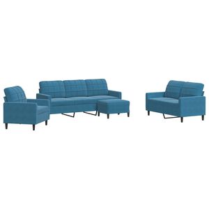vidaXL 4-delige Loungeset met kussens fluweel blauw